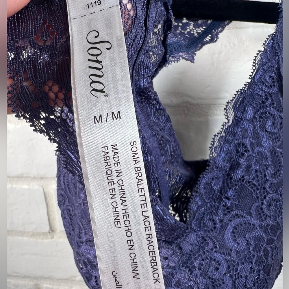 NWT Soma Bralette Lace Racerback Pullover M Medium Navy Blue #0644 - Picture 7 of 10